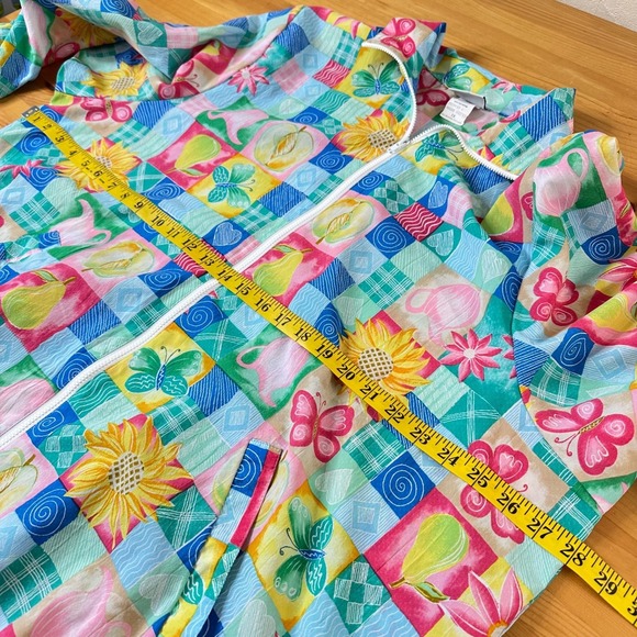 Vintage Women Grandma Kitsch Maximalist Patchwork Motif Windbreaker Sz 1X Nylon - Picture 2 of 8
